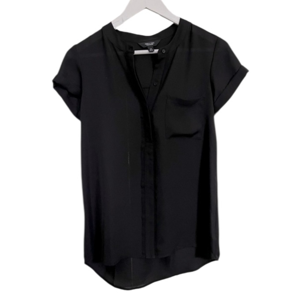 Simply Vera Vera Wang Sheer Black Short Sleeve Relaxed Buttoned Blouse, SZ XS